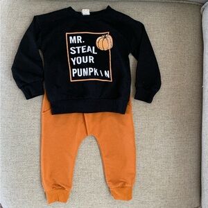 Halloween Outfit Shirt Pants Pumpkin Autumn Black Orange Toddler Boy Size 2T
